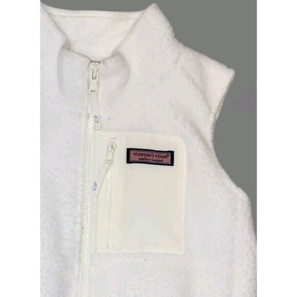 Vineyard Vines Fleece Vest Womens SM Ivory Sherpa Zip Pockets Classic Preppy - Picture 2 of 8